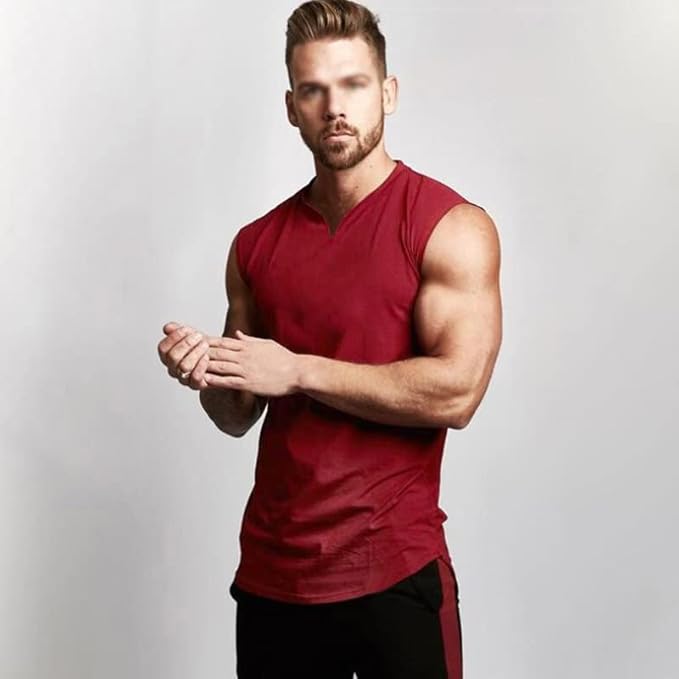 Men's V-Neck Sleeveless Gym Vest | Bodybuilding Fitness Workout Shirt