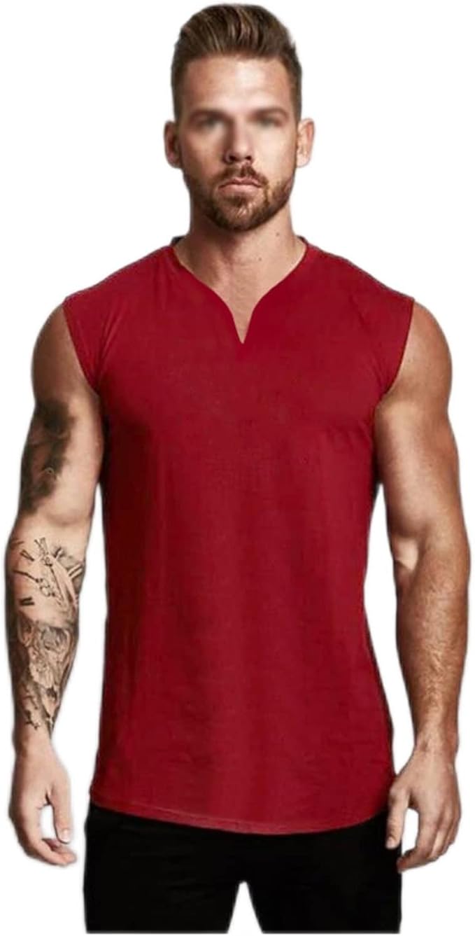 Men's V-Neck Sleeveless Gym Vest | Bodybuilding Fitness Workout Shirt