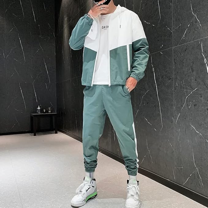 Patchwork Casual Men's 2-Piece Set | Korean Streetwear Fitness Outfit